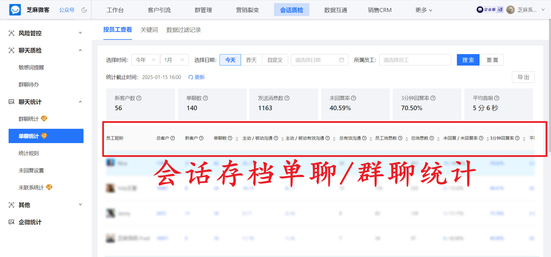 企业微信会话存档:客服工作量统计、回复效率分析怎么统计?